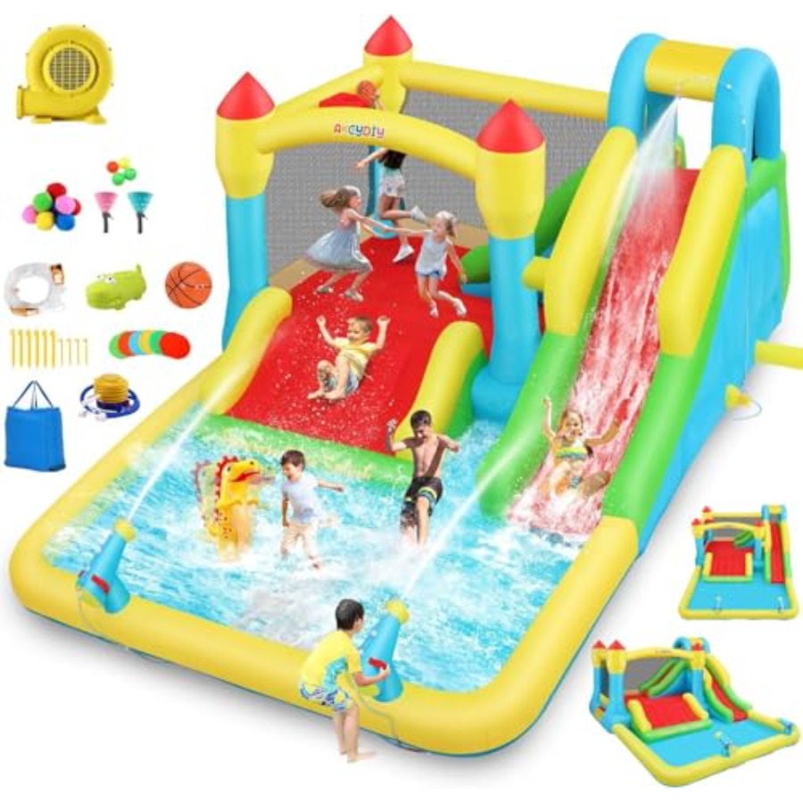 Kids Outdoor House With Slide - Aufblasbare Wasser-Hüpfburg für Kinder von 3-12
