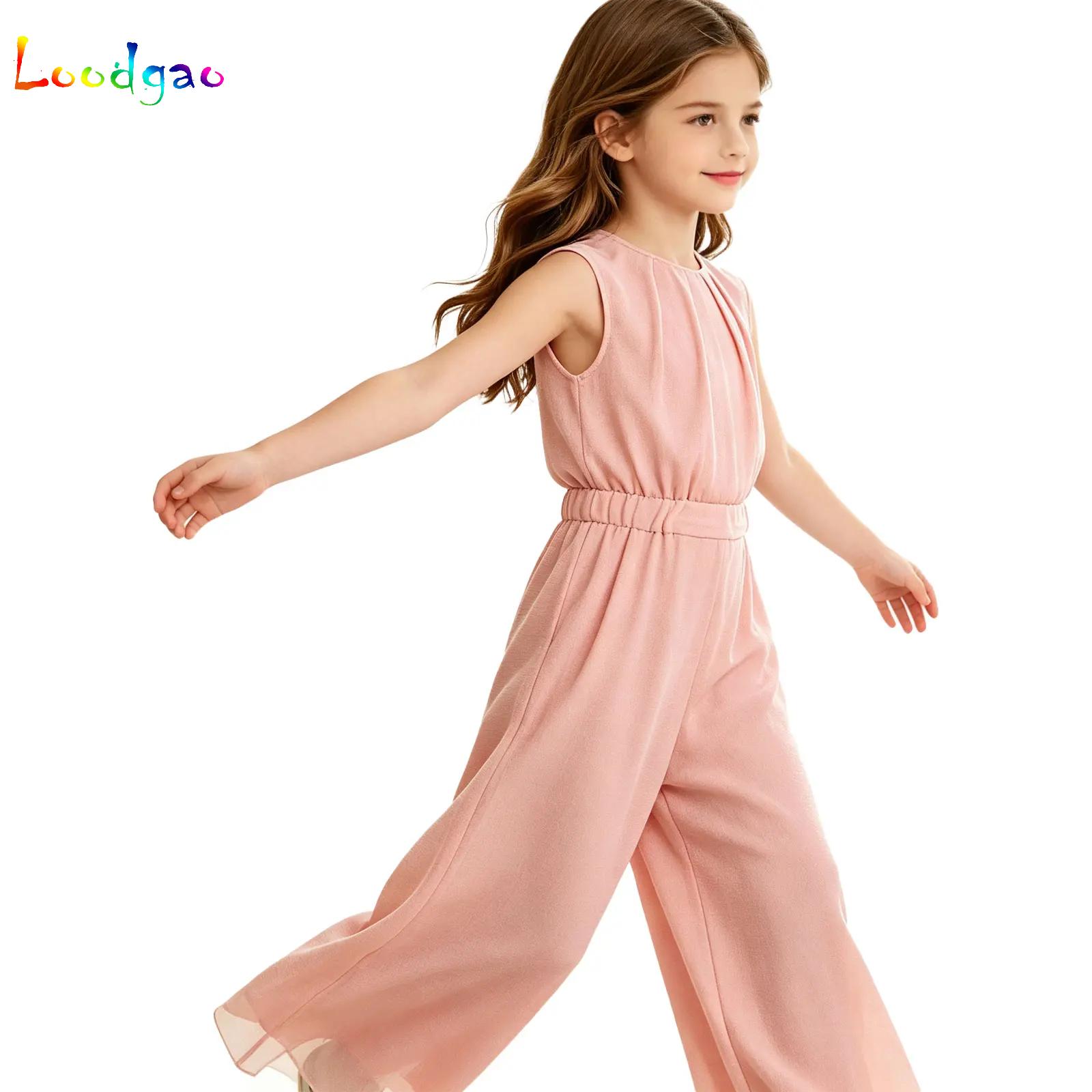 Kids Outdoor Outfit - Lässiger, schimmernder Mesh-Jumpsuit für Mädchen, ärmellos,