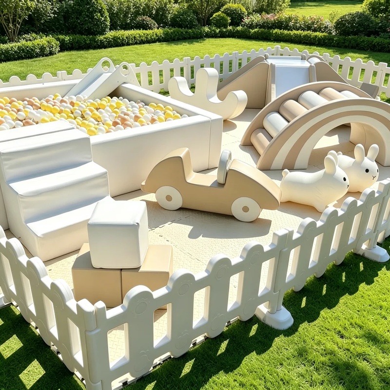 Kids Outdoor Slide Set - Weißes Beiges Schaumstoff-Spielset mit Kletter- und
