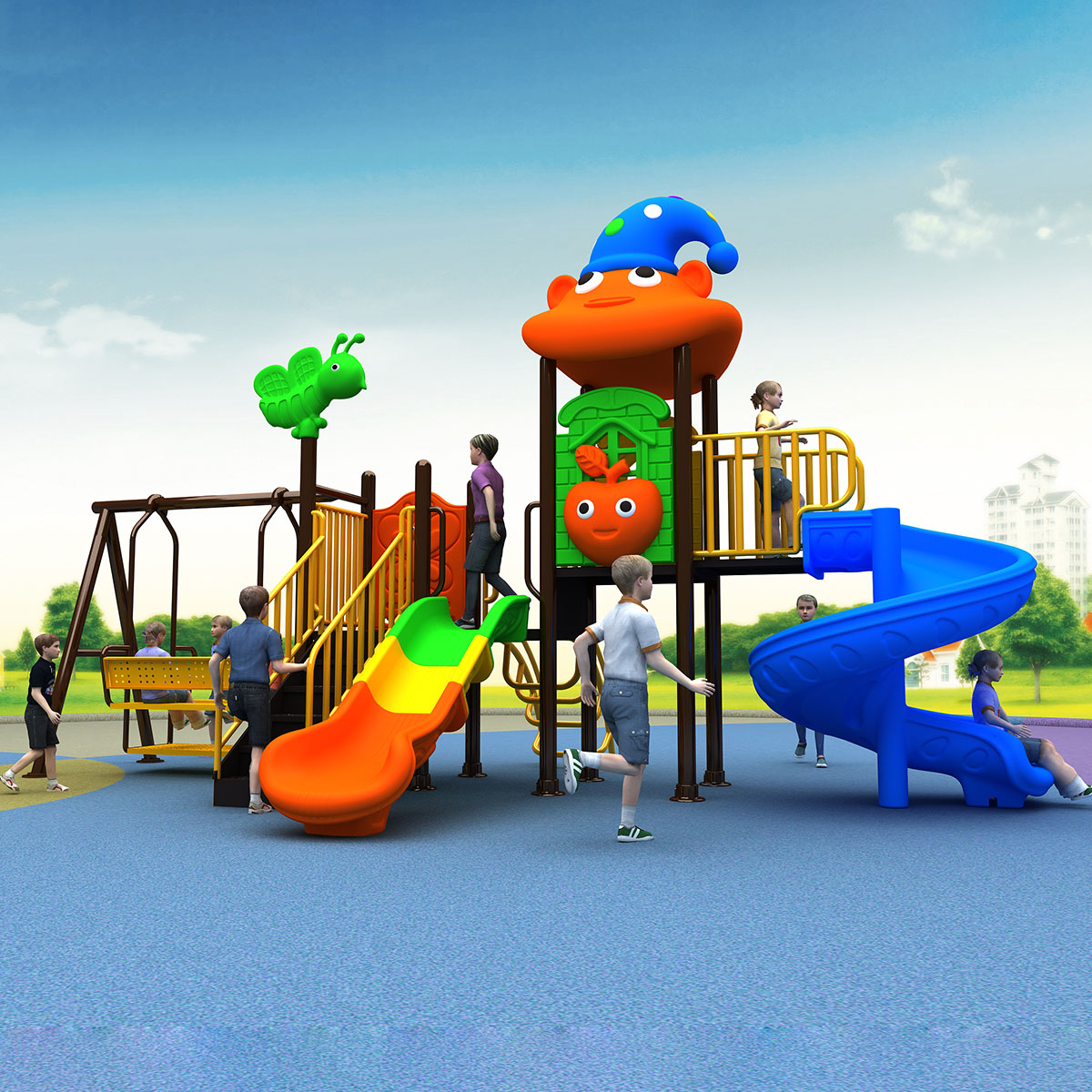 Kids Outdoor Swing Set With Slide - 2026 Günstige Multifunktionale Kinderspielplatzgeräte für den