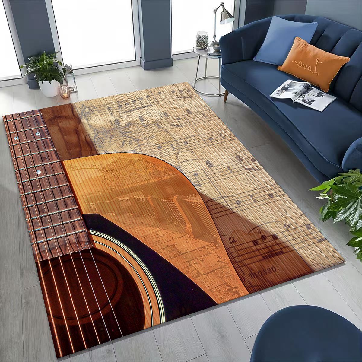 Kids Outdoor Instruments - Tanzender Musiknoten-Teppich mit Cartoon-Motiv für Schlafzimmer,