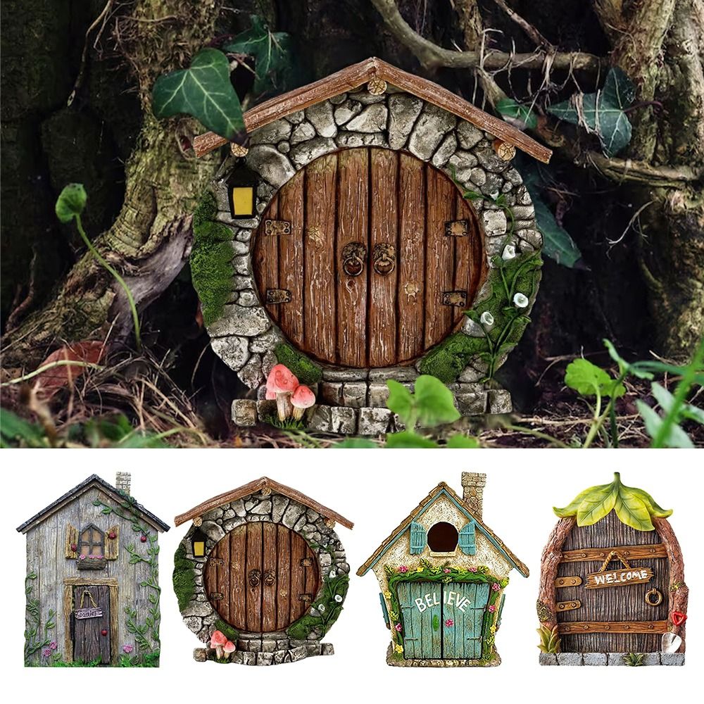 Kids Outdoor Fairy Garden - Graviertes Design aus Holz, Miniatur-Feenzwerg, Feentür,