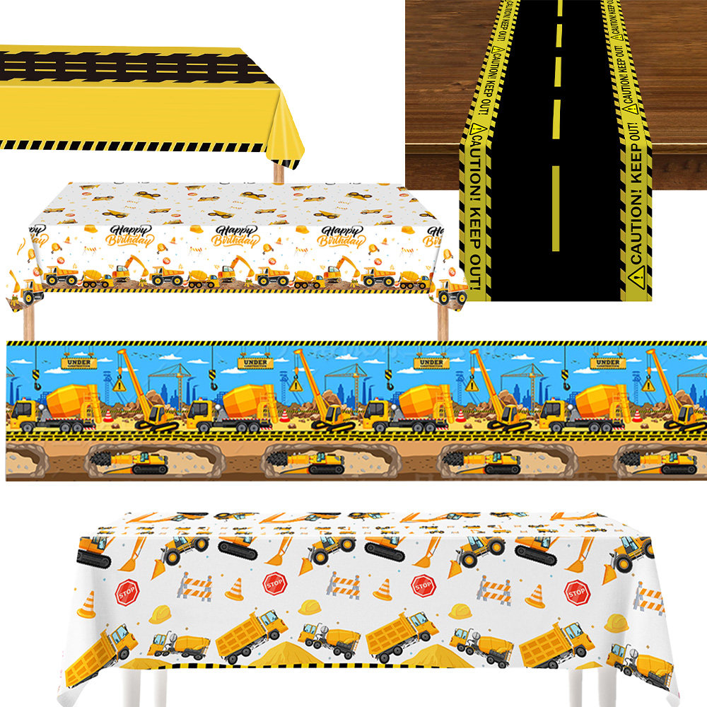 Kids Outdoor Excavator - Baustellenfahrzeug-Party-Deko: Bagger-Tischdecke für Kindergeburtstage und Baufahrzeug-Partys