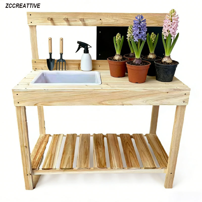 Kids Outdoor Bench - ZCCREATTIVE Kinder-Holz-Pflanzbank für Draußen, Gartenarbeitstisch, Werkbank,