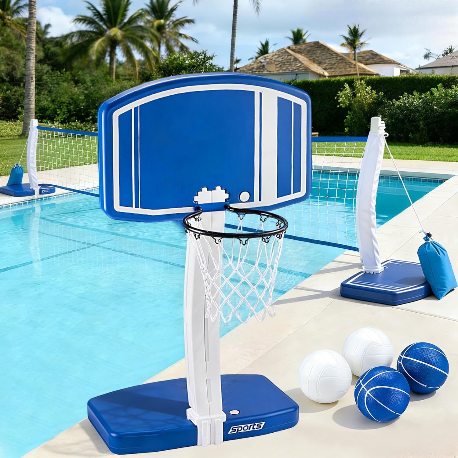 Kids Outdoor Water - Oberirdischer Pool-Basketballkorb und Volleyballnetz 2-in-1, Outdoor-Wasserspielzeug