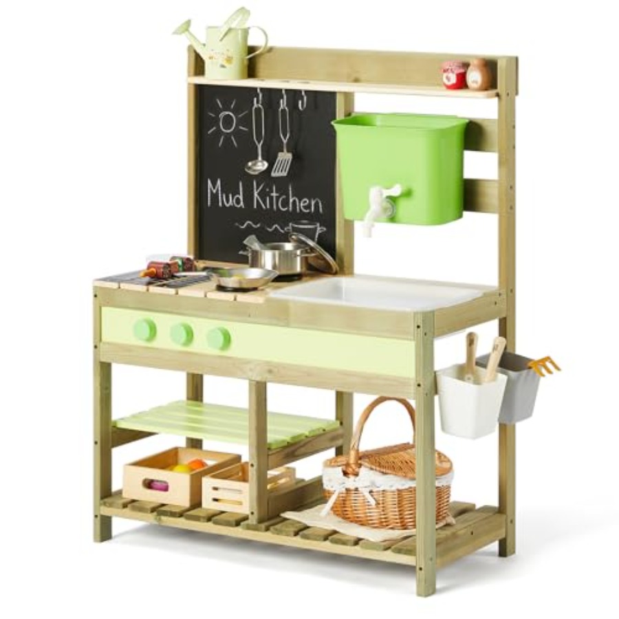 Kids Outdoor Mud Table - Outdoor-Schlammküche für Kinder: Holz-Spielset mit 4,8L