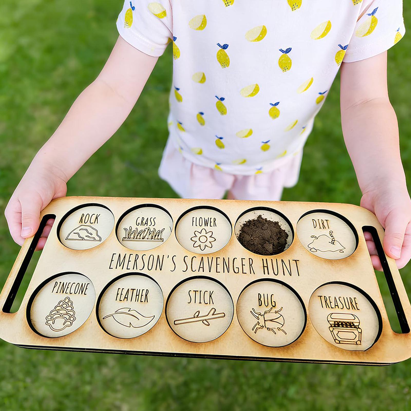 Kids Outdoor Nature Scavenger Hunt - Sammelspiel für Kinder: Holz-Naturtablett für Outdoor-Sammelspiele