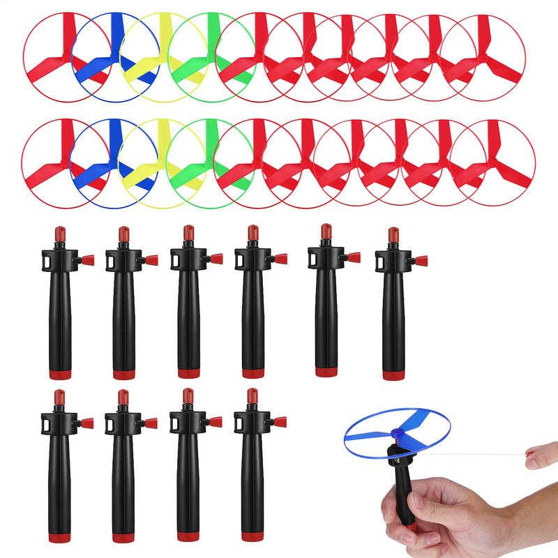 Kids Outdoor Zipline - 10er-Set Zugschnur, fliegende Scheibe, Propeller, Hubschrauber,