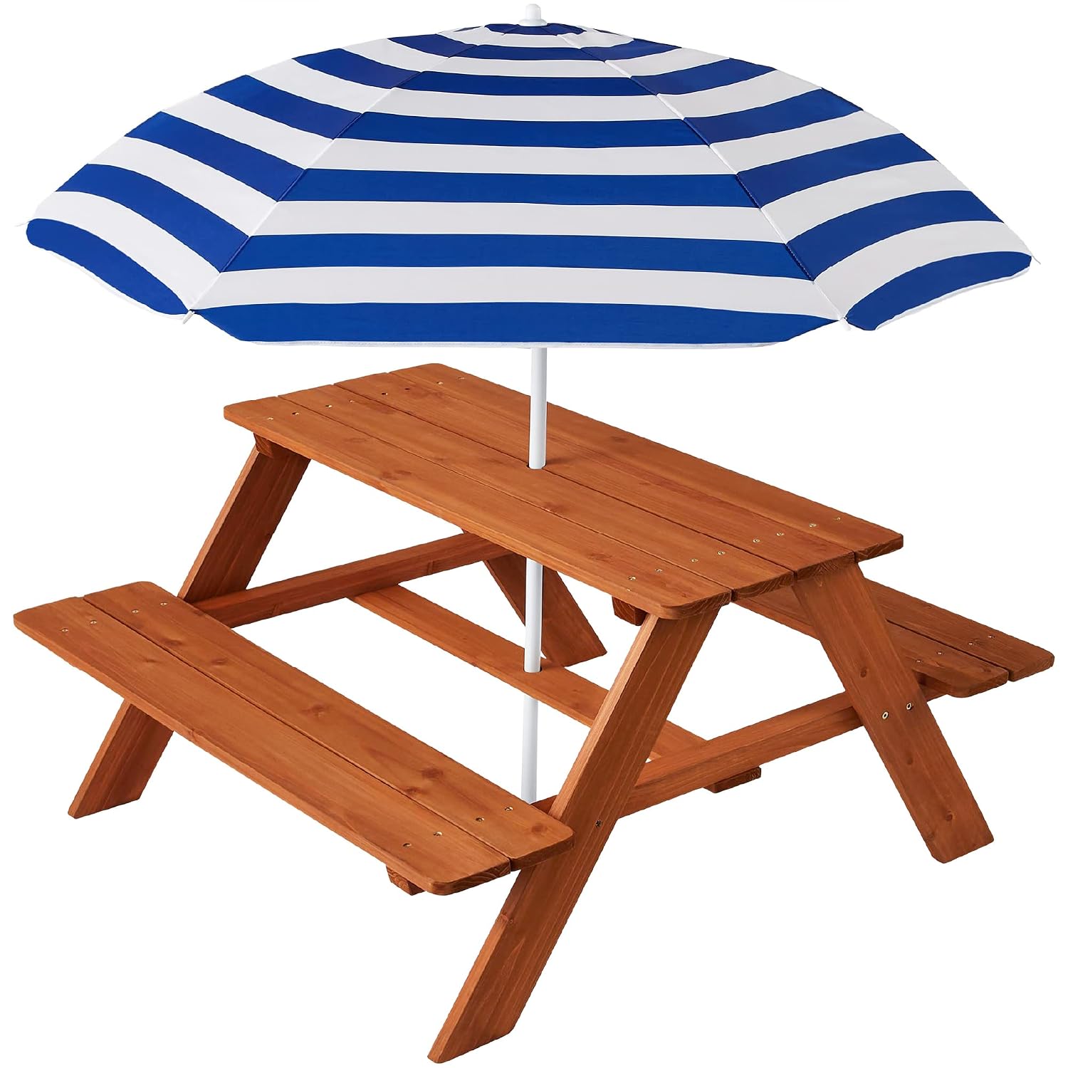 Kids Outdoor Bench - Holz-Picknicktisch für Kinder mit Sonnenschirm, Outdoor-Aktivitätstisch-Set