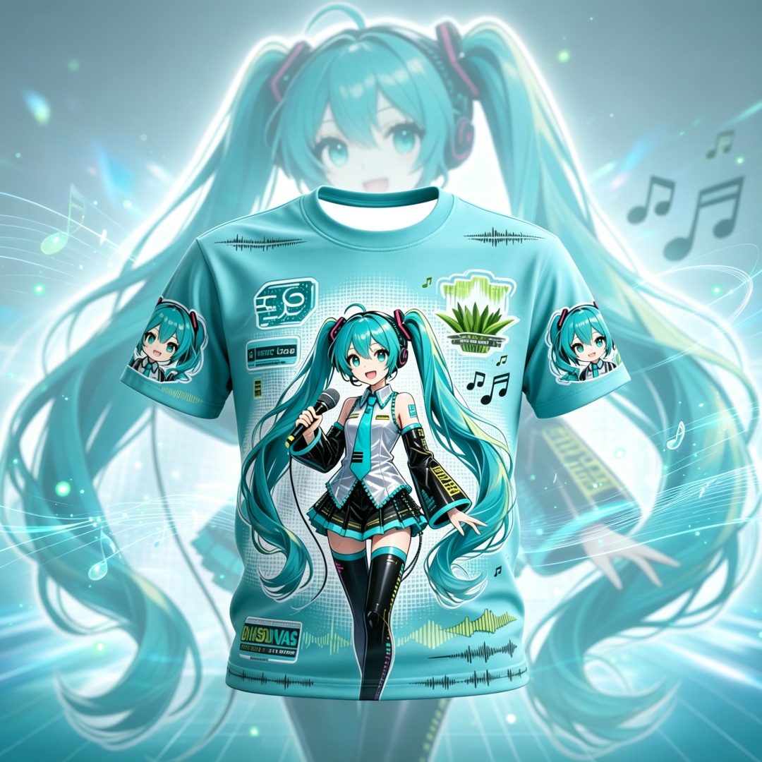 Kids Outdoor Outfit - Hatsune Miku Anime-Muster, Sommer-Kurzarm-T-Shirt, Unisex, für