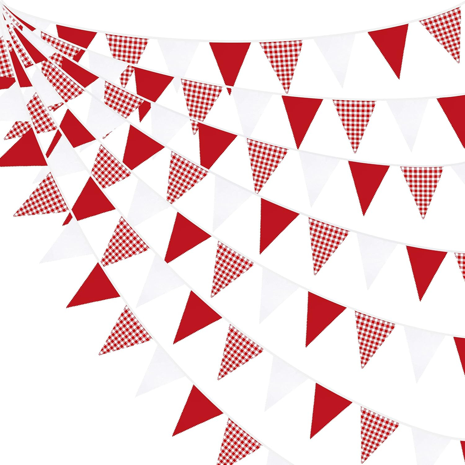 Kids Outdoor Outfit - Rot-weiße Banner-Dreiecksflaggen-Girlande für Karneval, Zirkus, Kindergeburtstag,