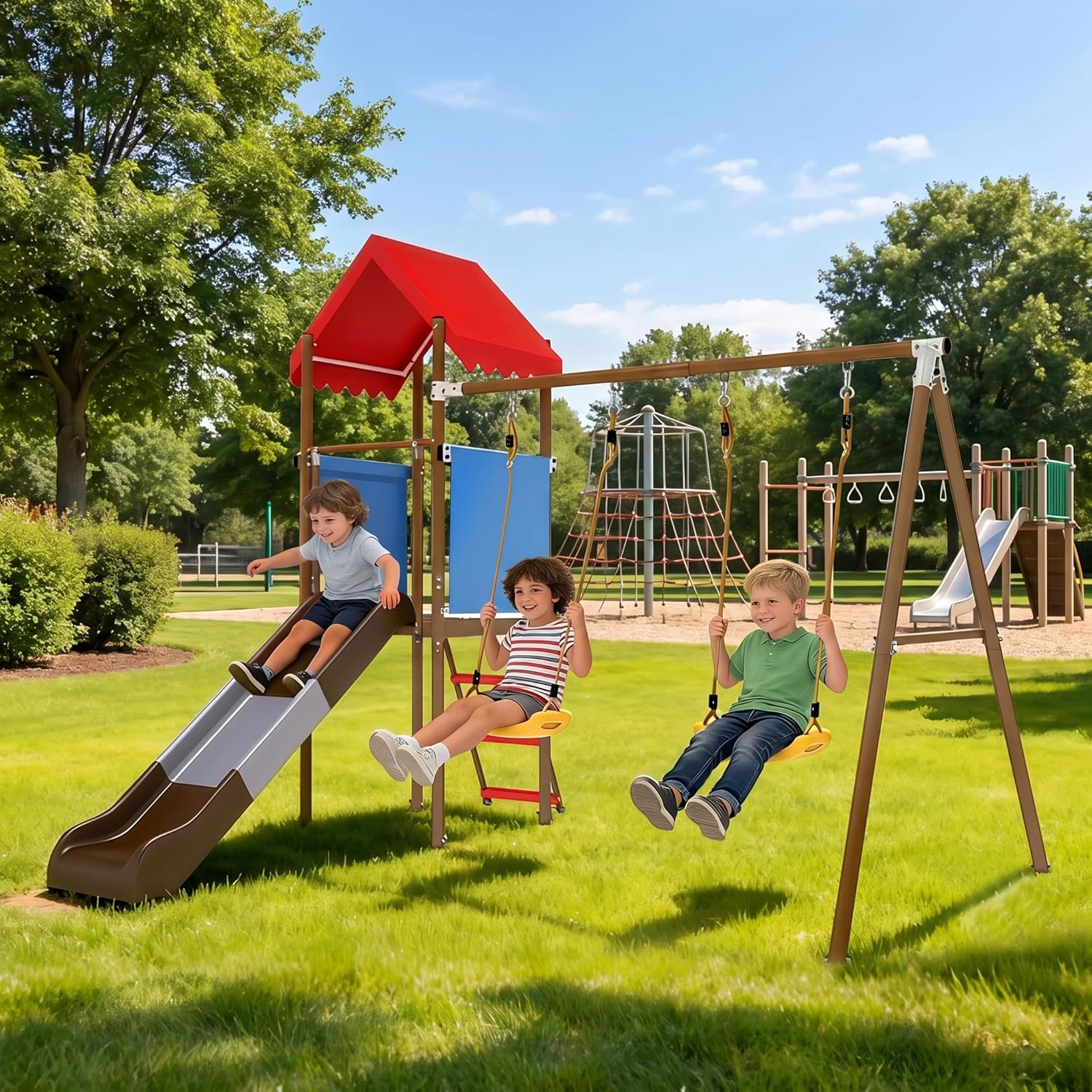 Metall-Schaukelset für Kinder  – Kids Outdoor Swing Set With Slide Bewertung und Preis