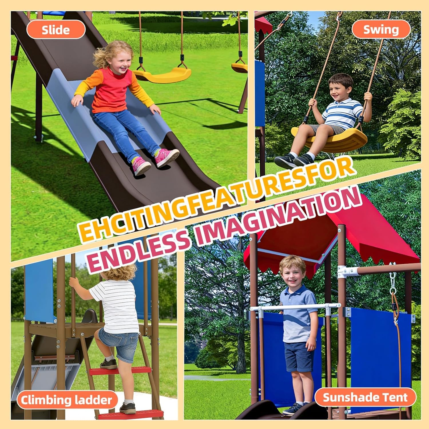 Metall-Schaukelset für Kinder  – Kids Outdoor Swing Set With Slide Bewertung und Preis